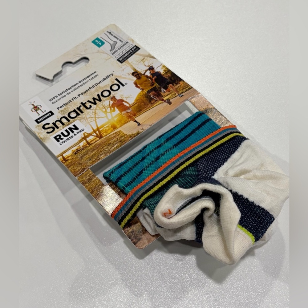 Smartwool Women's Small Run Zero Cushion Striped Low Ankle Socks Teal Blue NWT
